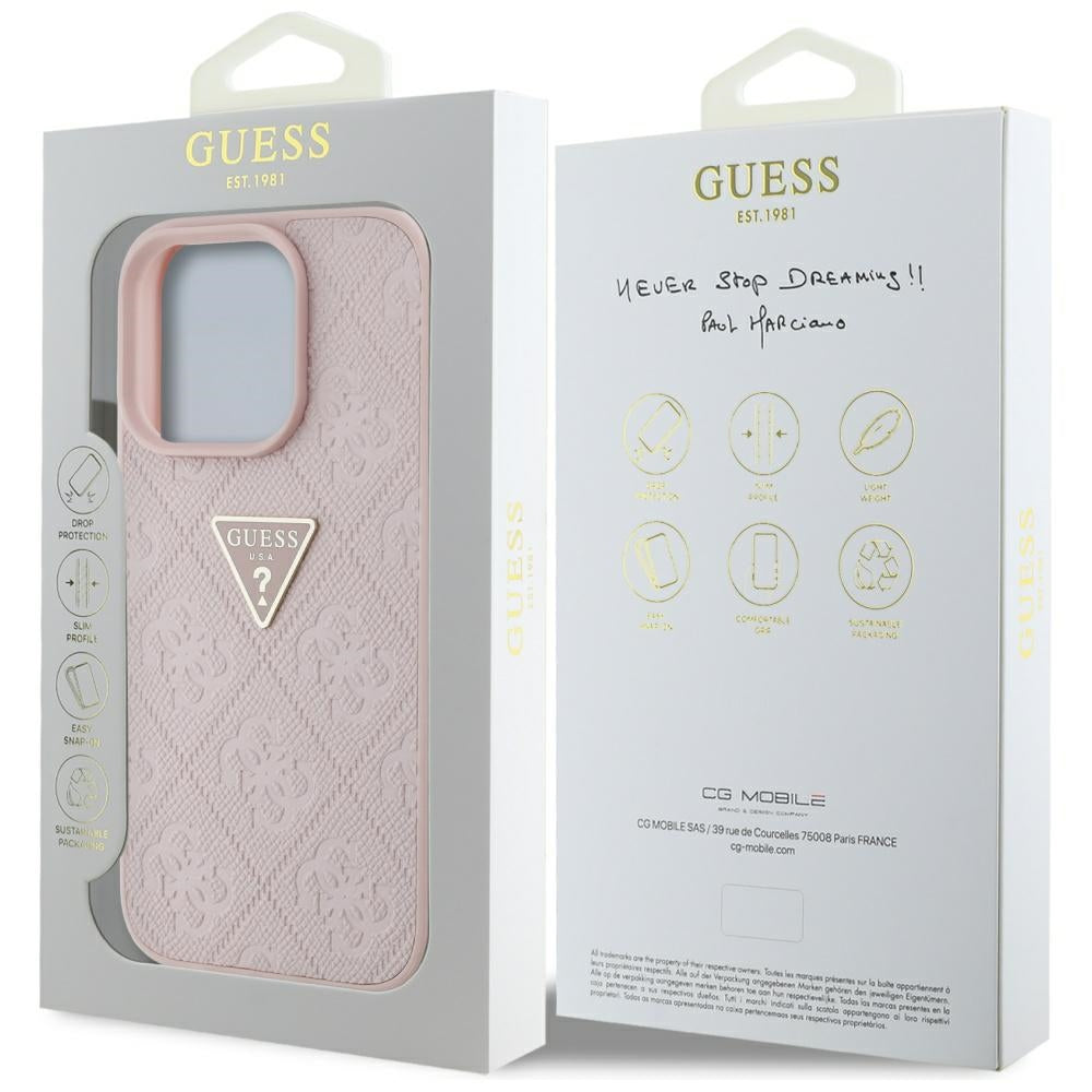 Suojakotelo Apple iPhone 16 Pro Maxille, Guess, Hot Stamp 4G Pattern Triangle Logo, Pinkki