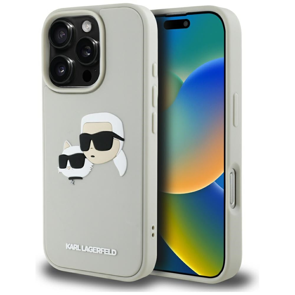 Kotelo Apple iPhone 16 Pro Max:lle, Karl Lagerfeld, 3D Rubber Karl & Choupette, Beige
