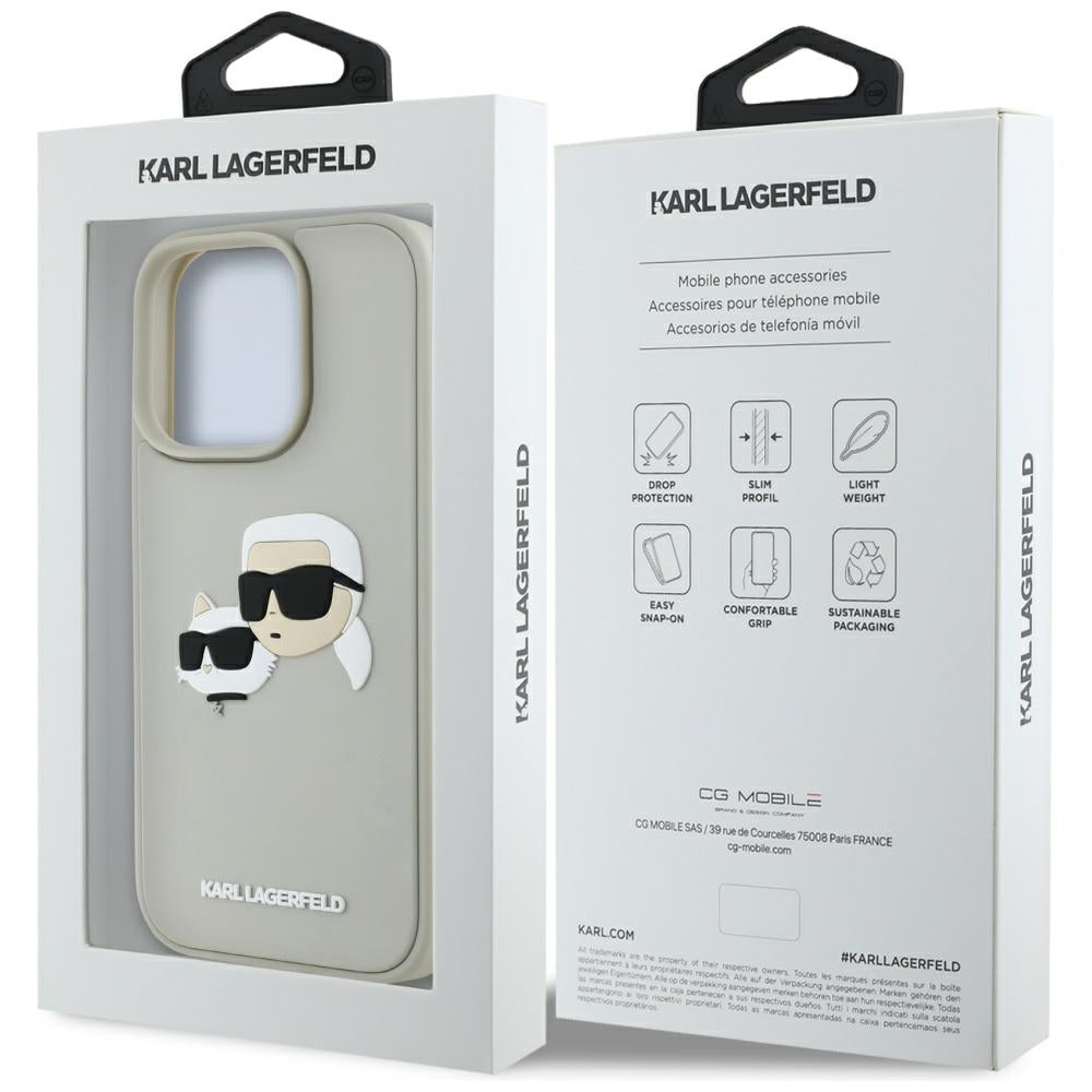 Kotelo Apple iPhone 16 Pro Max:lle, Karl Lagerfeld, 3D Rubber Karl & Choupette, Beige