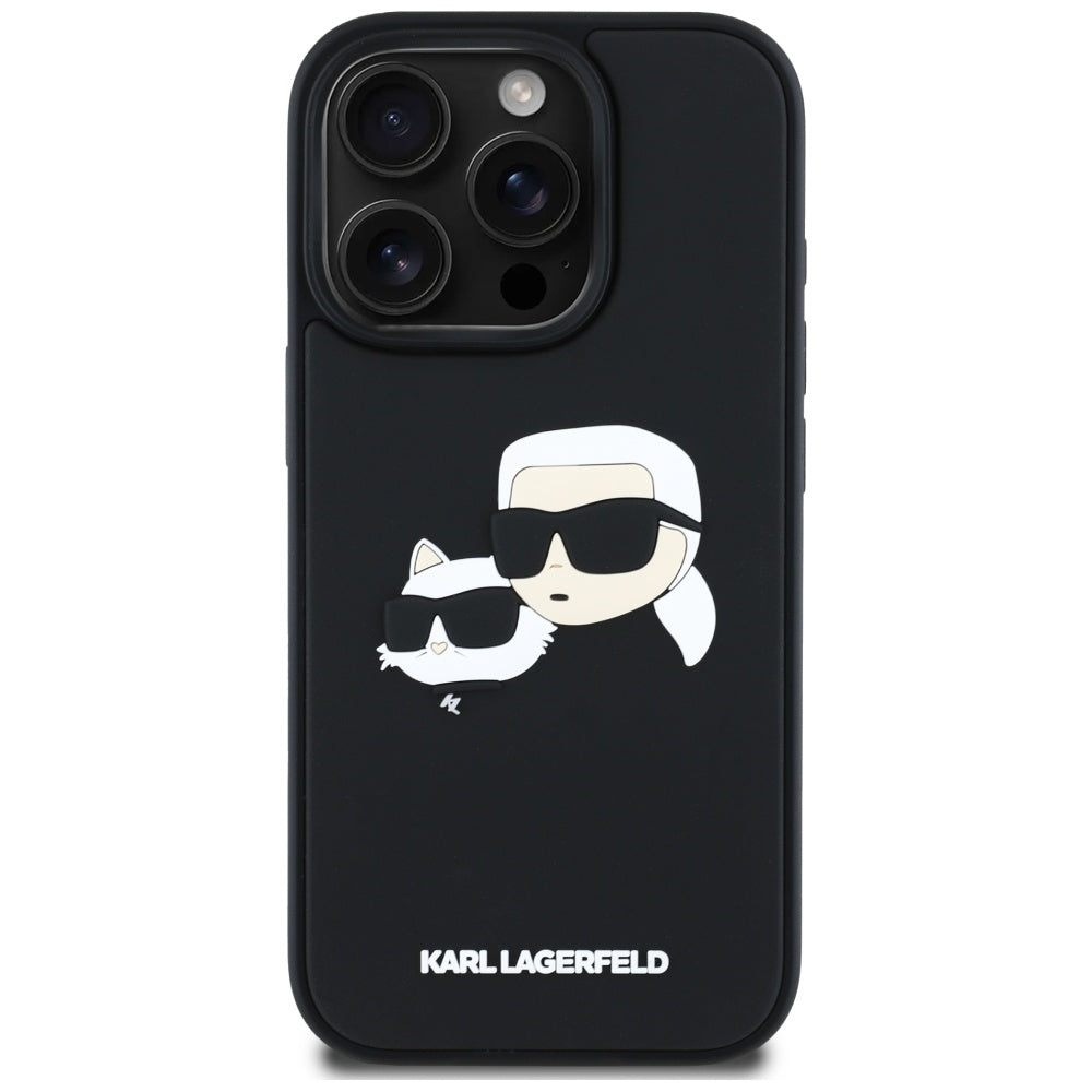 Kotelo Apple iPhone 16 Pro Max:lle, Karl Lagerfeld, 3D Rubber Karl & Choupette, Musta