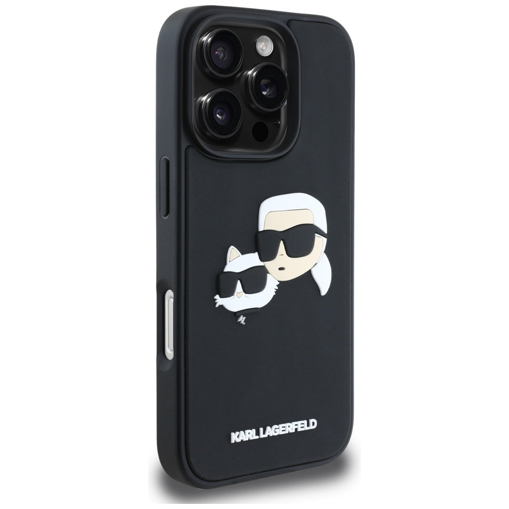 Kotelo Apple iPhone 16 Pro Max:lle, Karl Lagerfeld, 3D Rubber Karl & Choupette, Musta