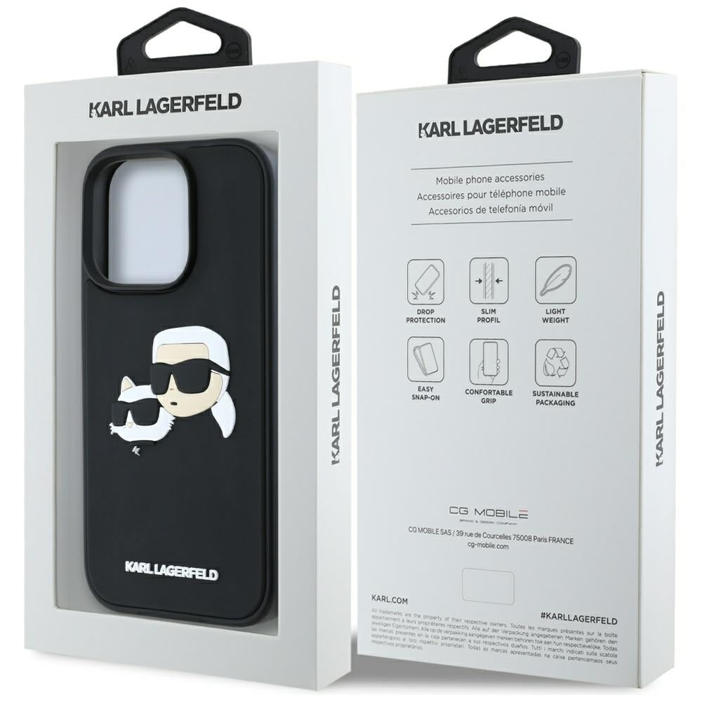 Kotelo Apple iPhone 16 Pro Max:lle, Karl Lagerfeld, 3D Rubber Karl & Choupette, Musta