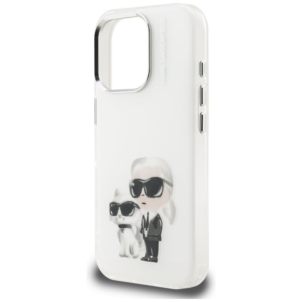 Kotelo Apple iPhone 16 Pro Max:lle, Karl Lagerfeld, IML Aquarelle Logo Karl & Choupette, Valkoinen