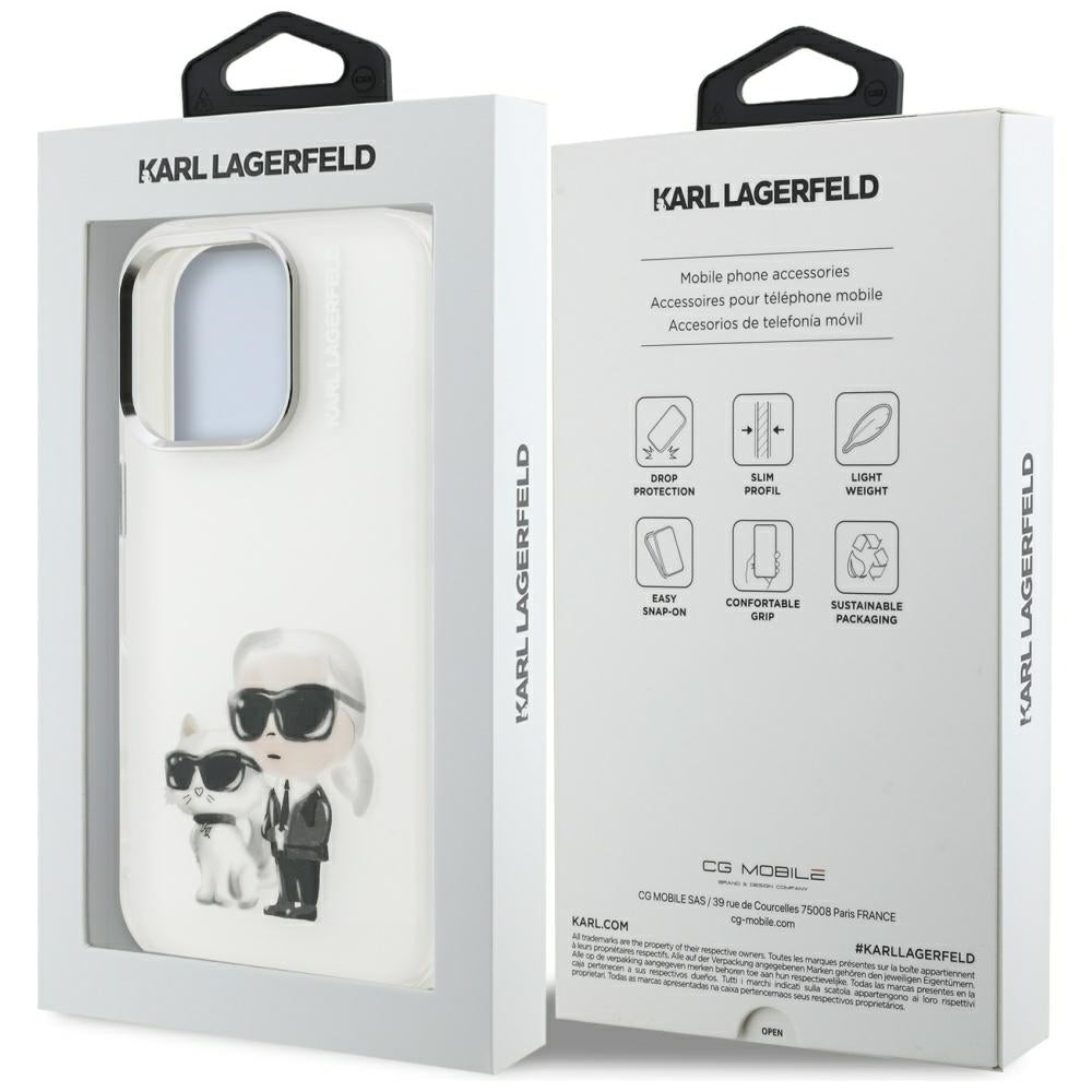Kotelo Apple iPhone 16 Pro Max:lle, Karl Lagerfeld, IML Aquarelle Logo Karl & Choupette, Valkoinen