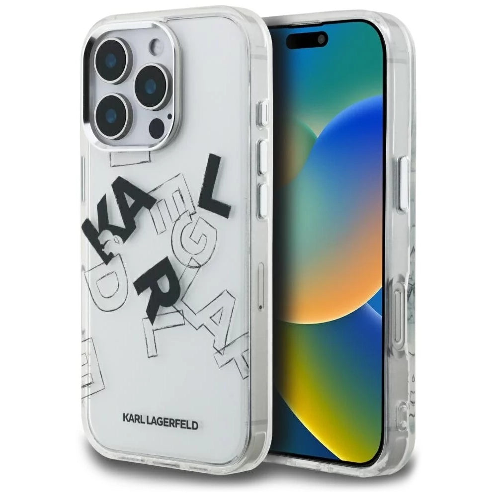 Kotelo Apple iPhone 16 Pro Max:lle, Karl Lagerfeld, IML Sketched Graphic Logo, Läpinäkyvä