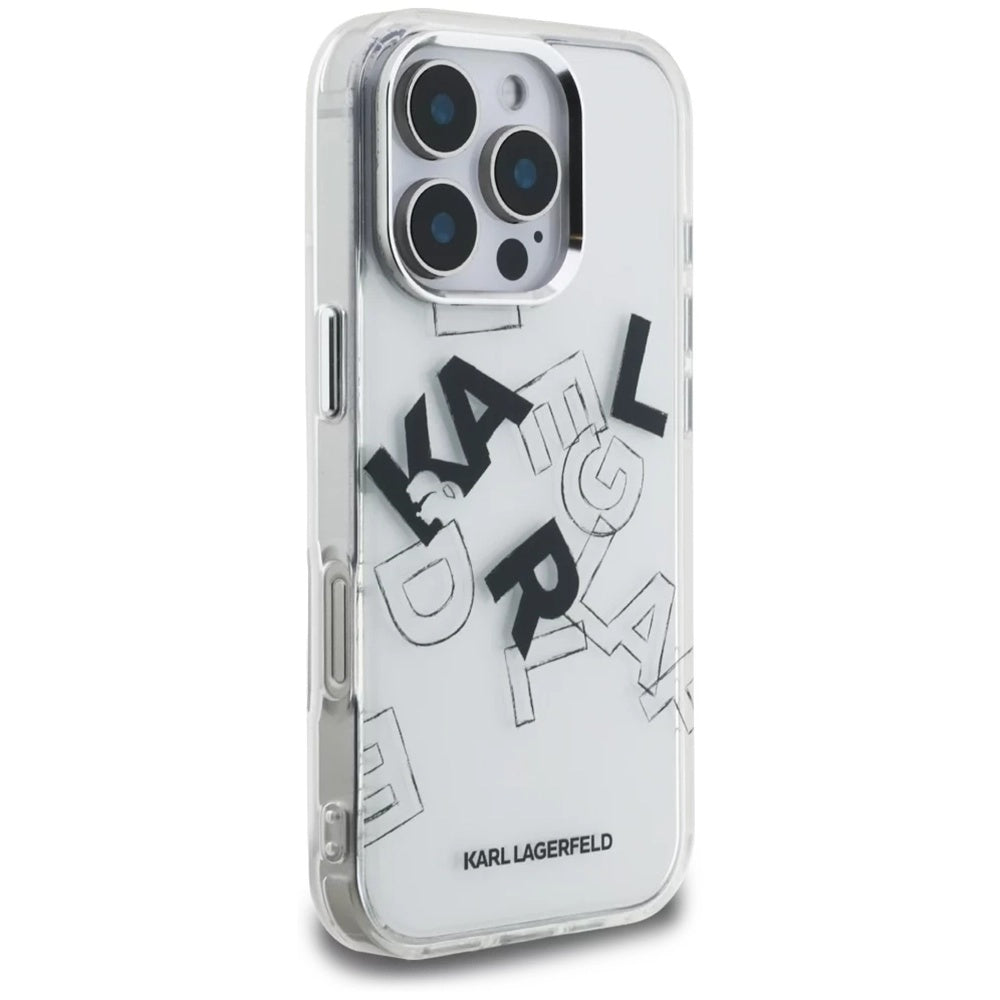 Kotelo Apple iPhone 16 Pro Max:lle, Karl Lagerfeld, IML Sketched Graphic Logo, Läpinäkyvä