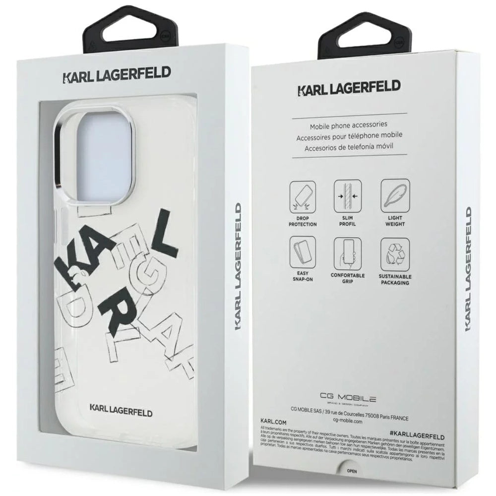 Kotelo Apple iPhone 16 Pro Max:lle, Karl Lagerfeld, IML Sketched Graphic Logo, Läpinäkyvä