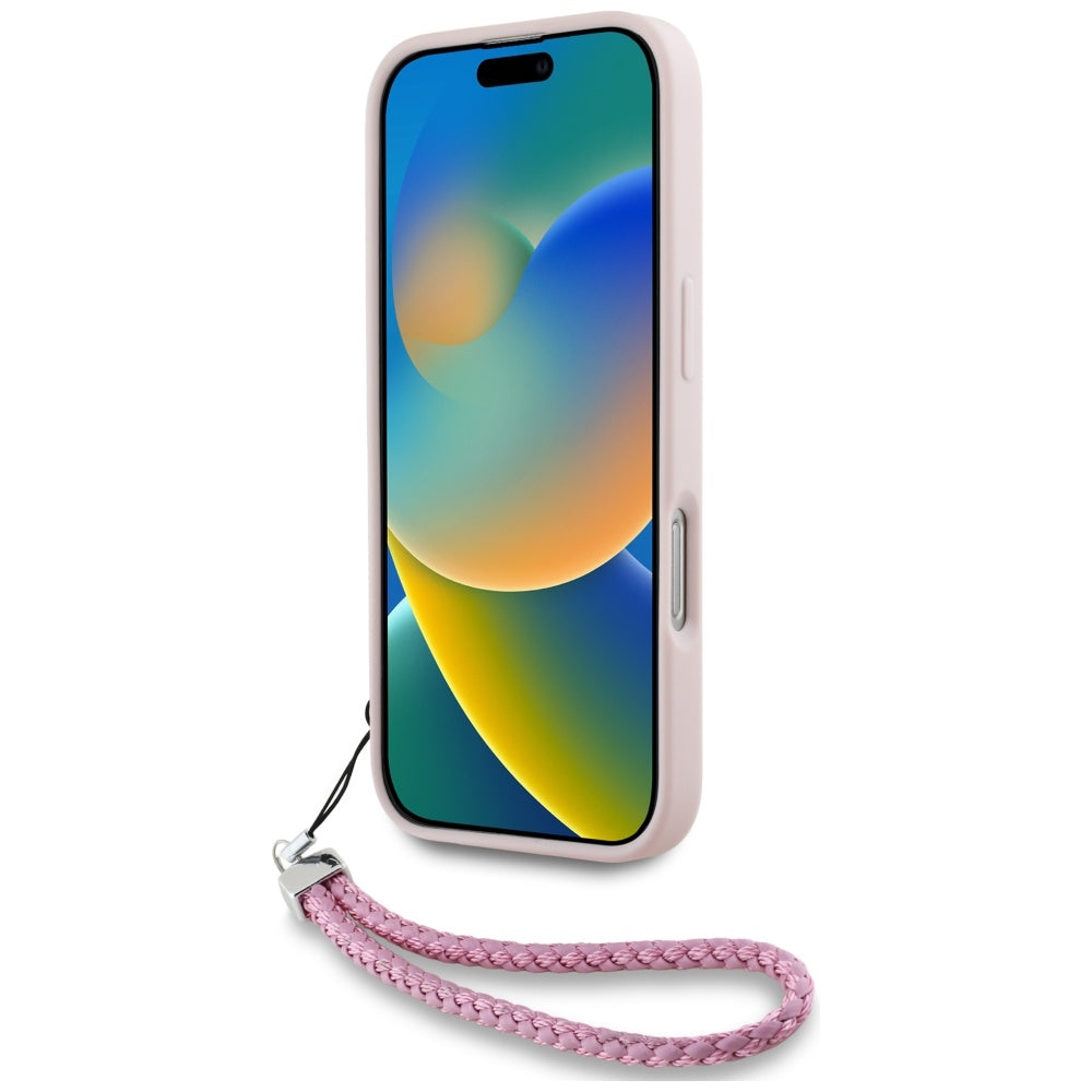 Kotelo Apple iPhone 16 Pro Max:lle, Karl Lagerfeld, Tikkattu Alkukirjainlogo & Ketjuhihna, Vaaleanpunainen