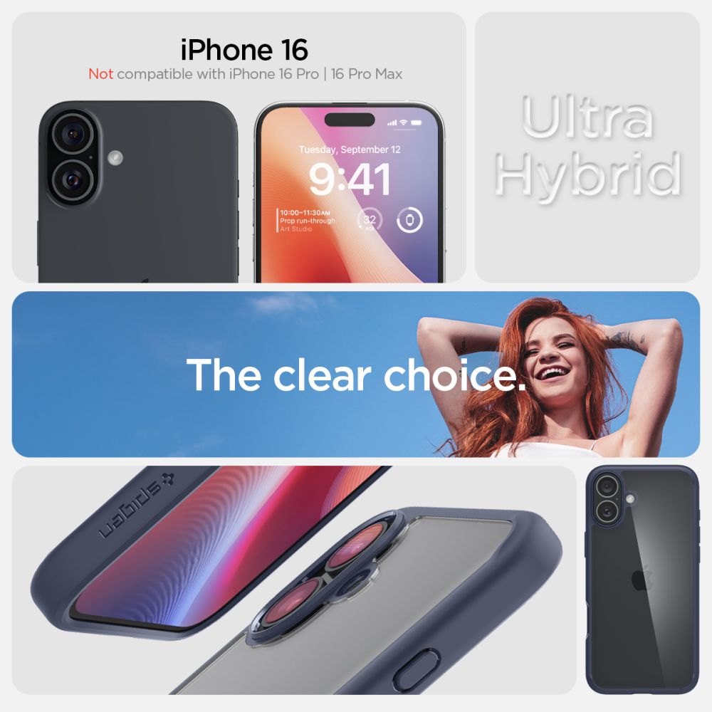 Kotelo Apple iPhone 16:lle, Spigen, Ultra Hybrid, Tummansininen