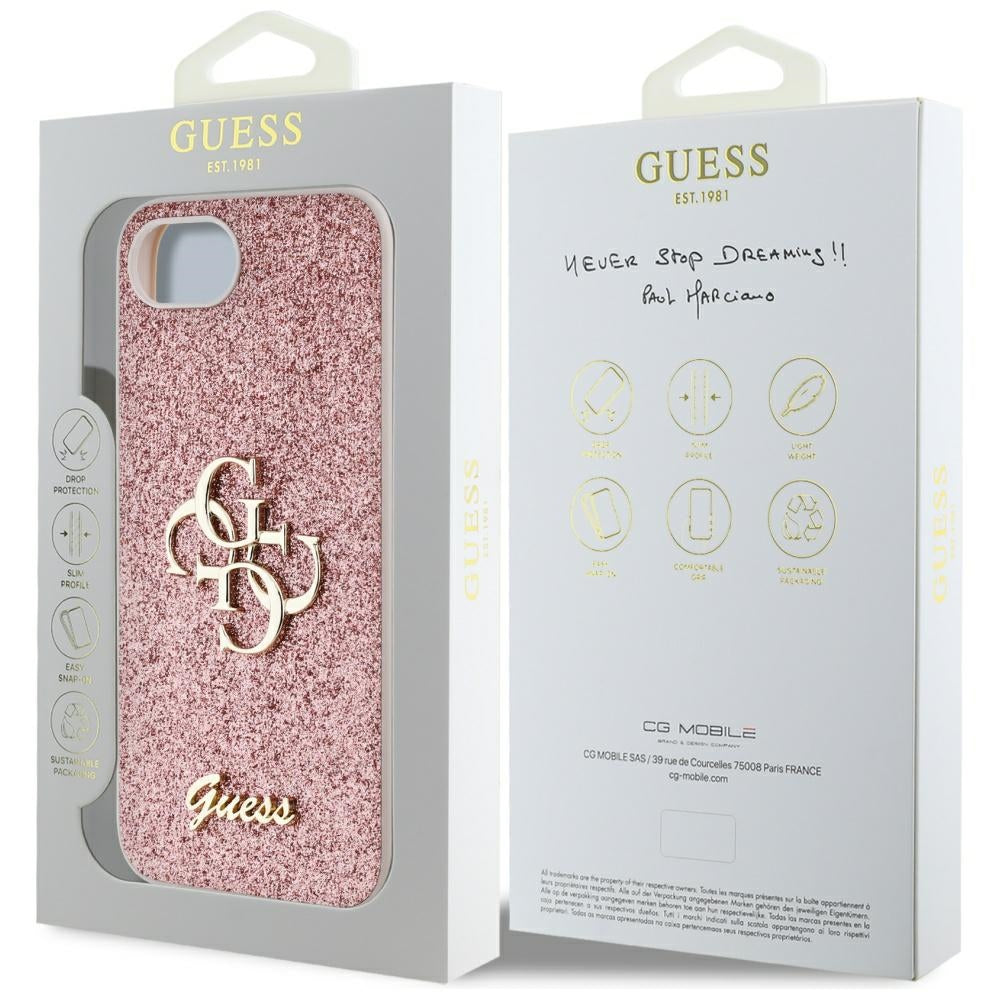 Case for Apple iPhone 17e / 16e, Guess, Fixed Glitter Big 4G, Pink