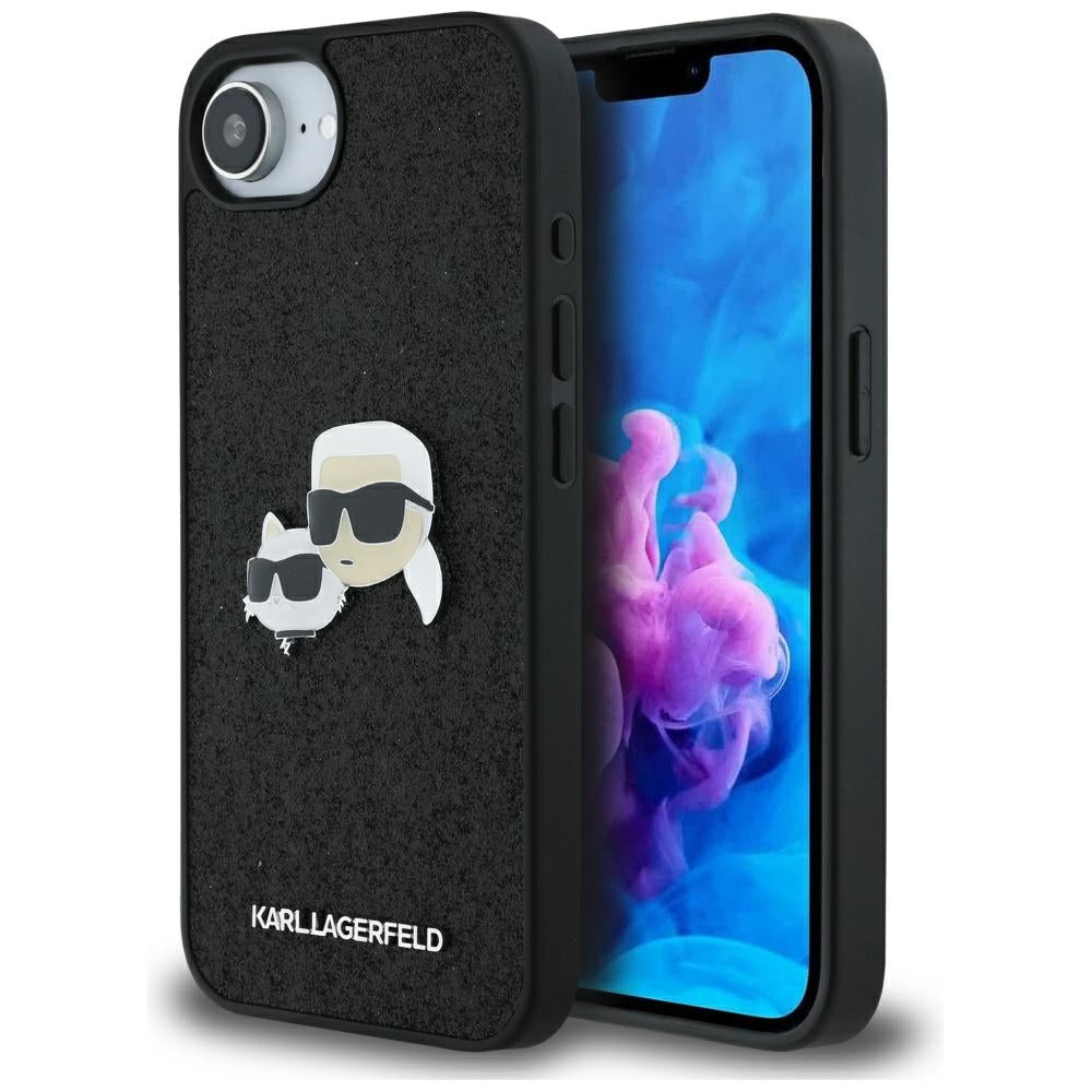 Kotelo Apple iPhone 17e / 16e, Karl Lagerfeld, Glitter Fixed Karl & Choupette's Heads, Musta