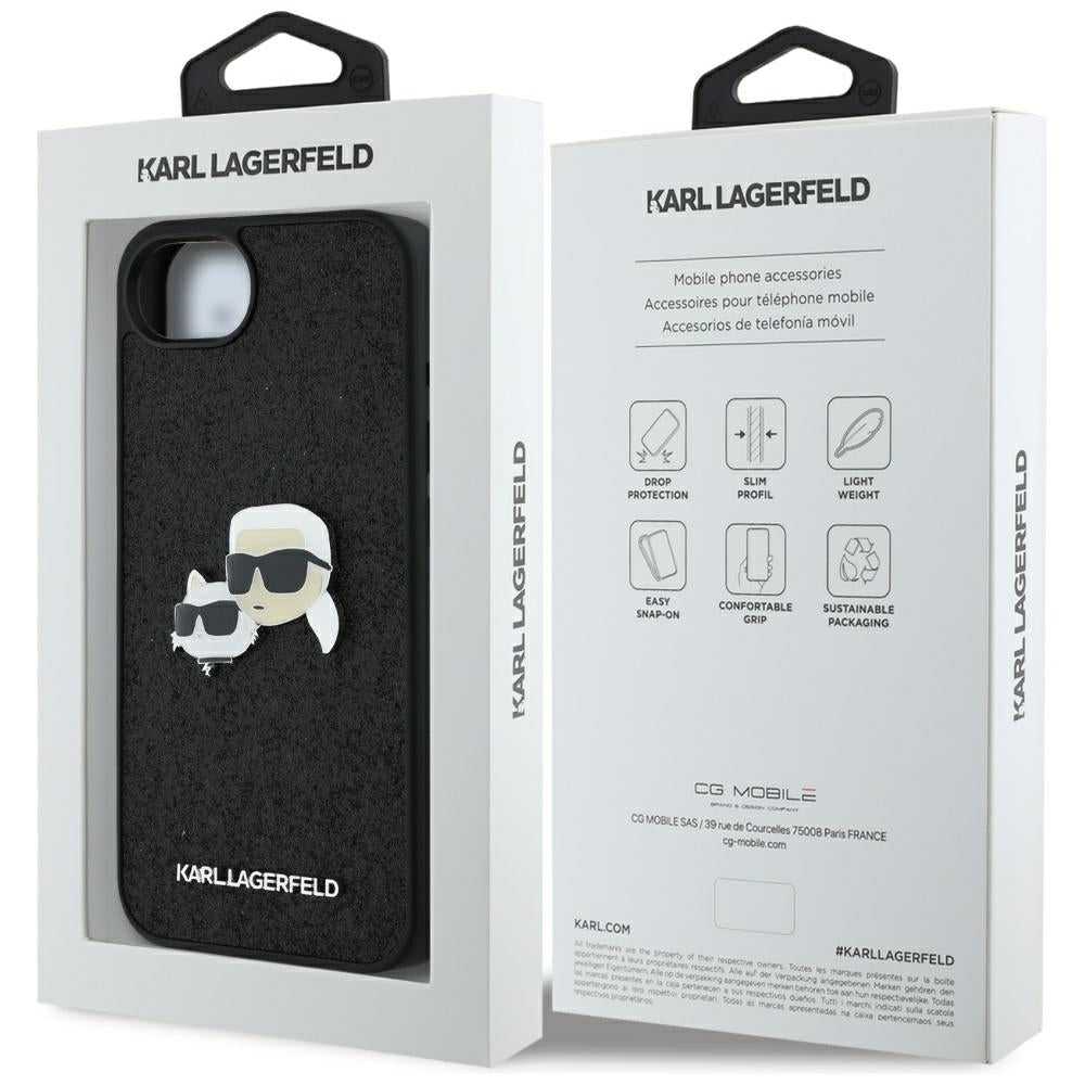 Kotelo Apple iPhone 17e / 16e, Karl Lagerfeld, Glitter Fixed Karl & Choupette's Heads, Musta