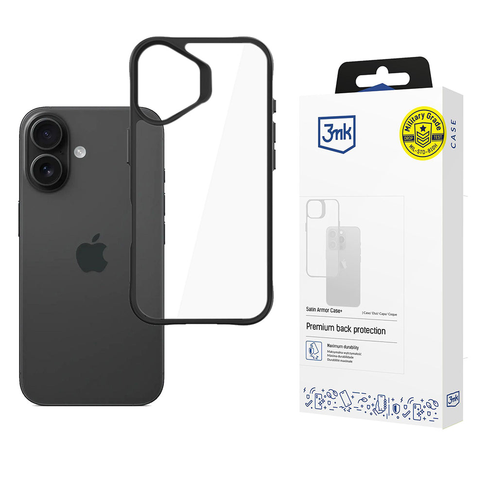 Suojakotelo Apple iPhone 17:lle, 3MK, Satin Armor Case+, Musta