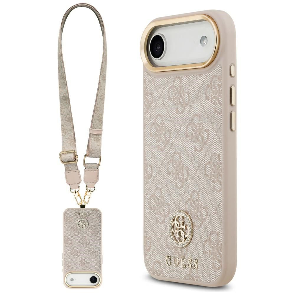 Suojakotelo Apple iPhone 17 Air, Guess, 4G Strass Logo and Big Strap, Pinkki