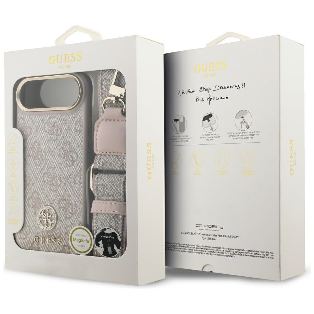 Suojakotelo Apple iPhone 17 Air, Guess, 4G Strass Logo and Big Strap, Pinkki