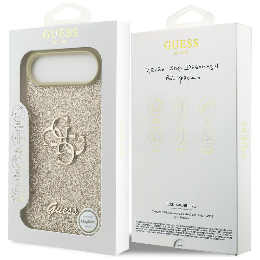 Kotelo Apple iPhone 17 Air, Guess, Fixed Glitter Big 4G, Kultainen