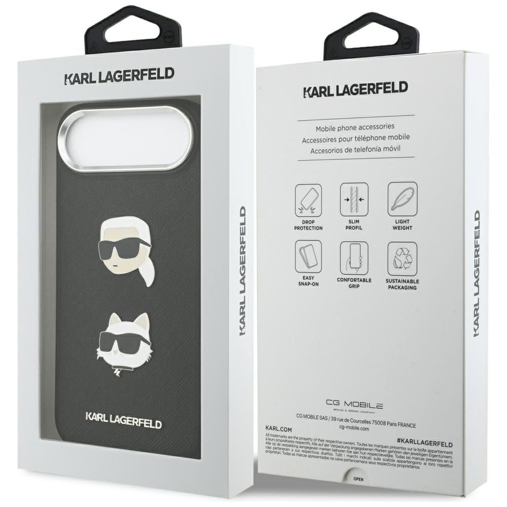 Kotelo Apple iPhone 17 Air:lle, Karl Lagerfeld, Grained Karl & Choupette's Heads Pins and Logo, Musta