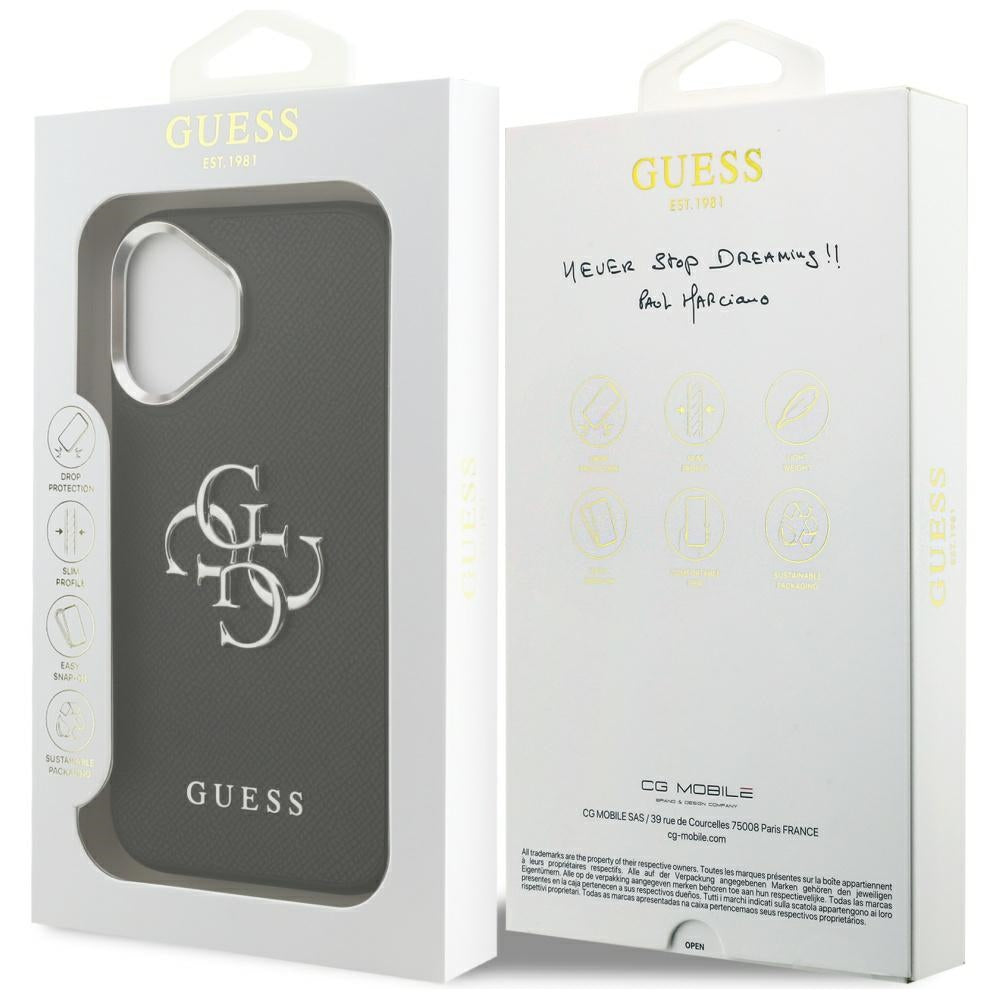 Kotelo Apple iPhone 17:lle, Guess, 4G Grained Big and Classic Logo, Musta Hopea