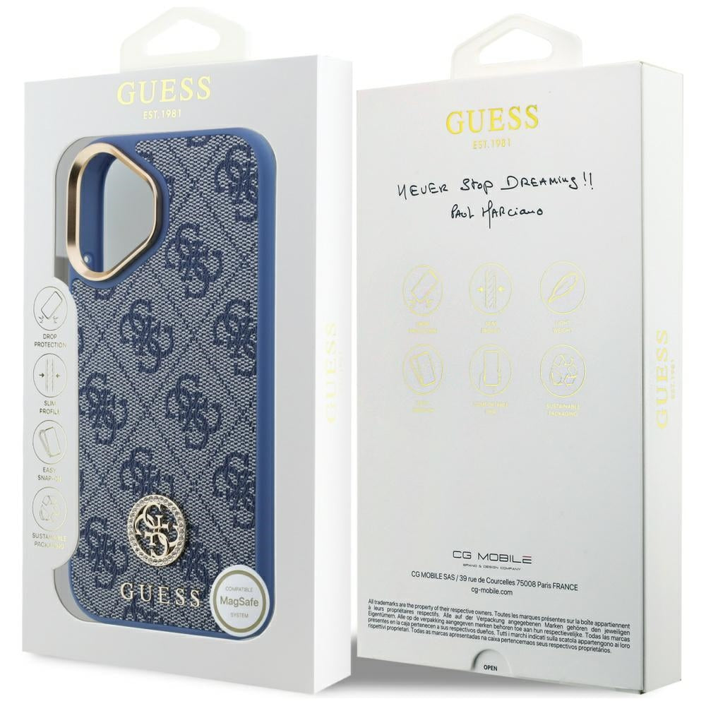 Case for Apple iPhone 17, Guess, 4G Strass Logo, Blue