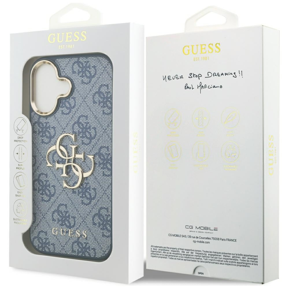 Suojakotelo Apple iPhone 17:lle, Guess, Big 4G Logo Classic, Kultaisensininen
