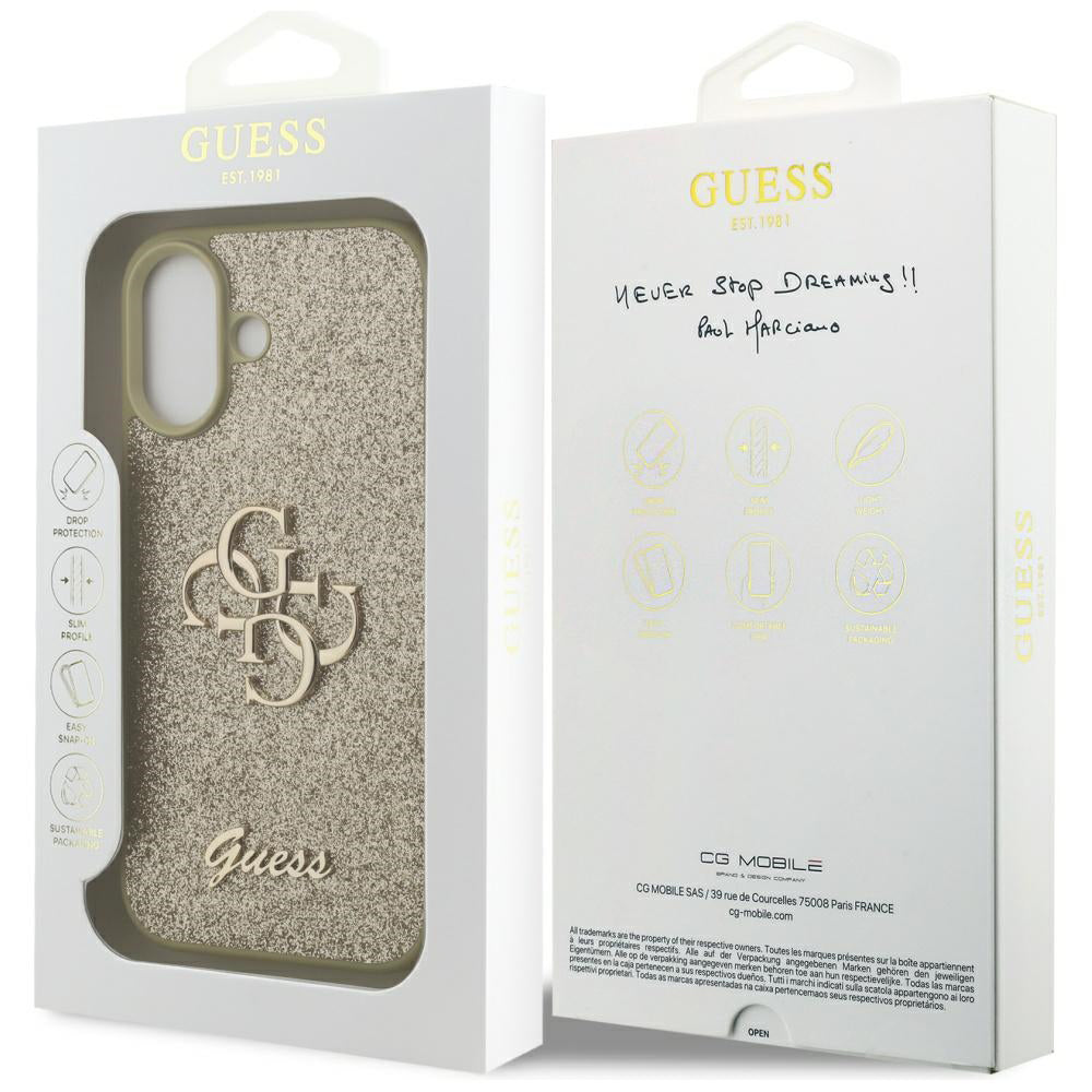 Suojakotelo Apple iPhone 17:lle, Guess, Fixed Glitter Big 4G, Kultainen