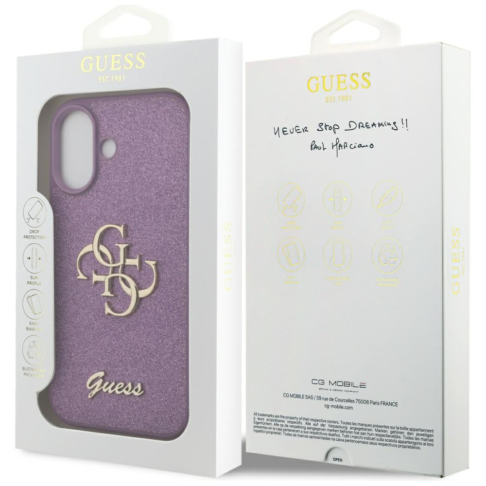 Suojakotelo Apple iPhone 17:lle, Guess, Fixed Glitter Big 4G, Violetti