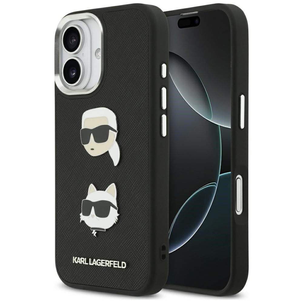 Kotelo Apple iPhone 17:lle, Karl Lagerfeld, Grained Karl & Choupette's Heads Pins and Logo, Musta
