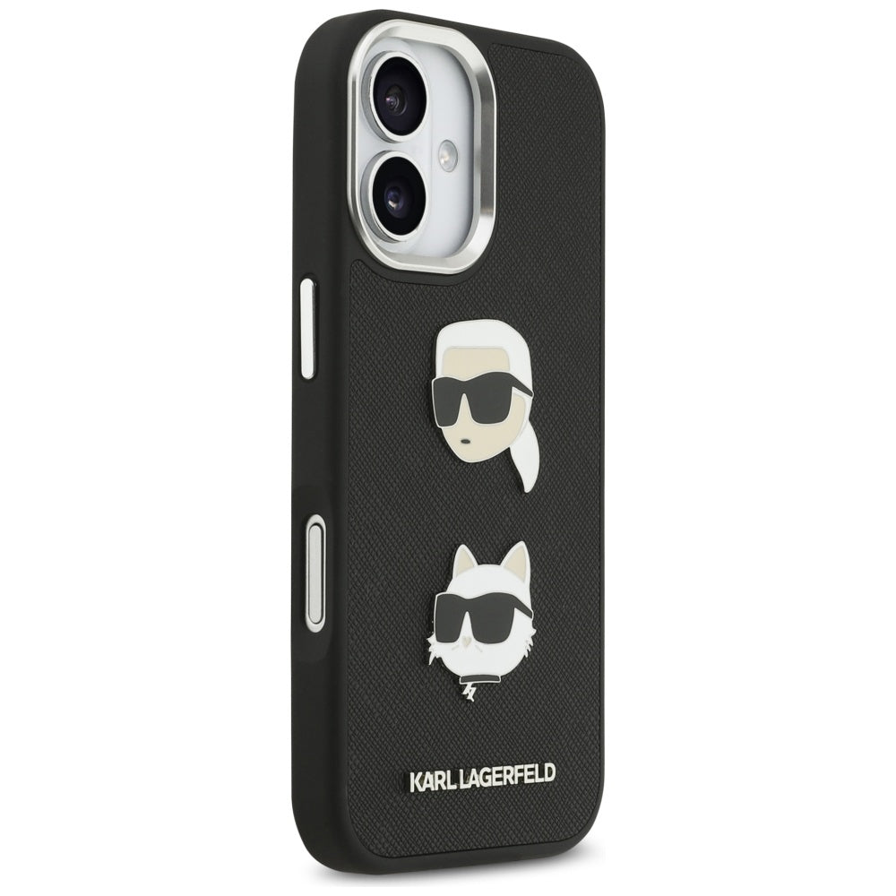 Kotelo Apple iPhone 17:lle, Karl Lagerfeld, Grained Karl & Choupette's Heads Pins and Logo, Musta