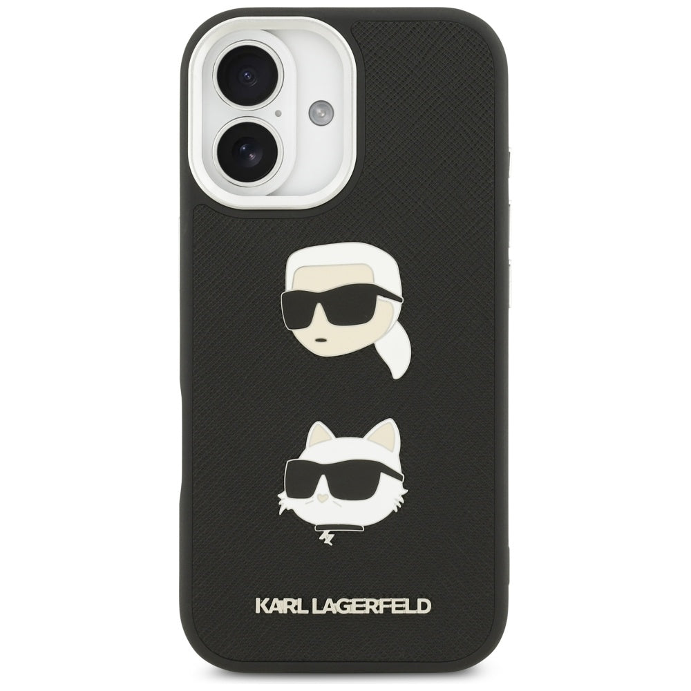 Kotelo Apple iPhone 17:lle, Karl Lagerfeld, Grained Karl & Choupette's Heads Pins and Logo, Musta