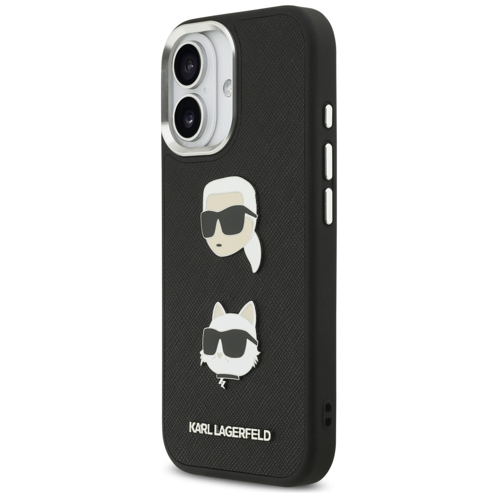 Kotelo Apple iPhone 17:lle, Karl Lagerfeld, Grained Karl & Choupette's Heads Pins and Logo, Musta