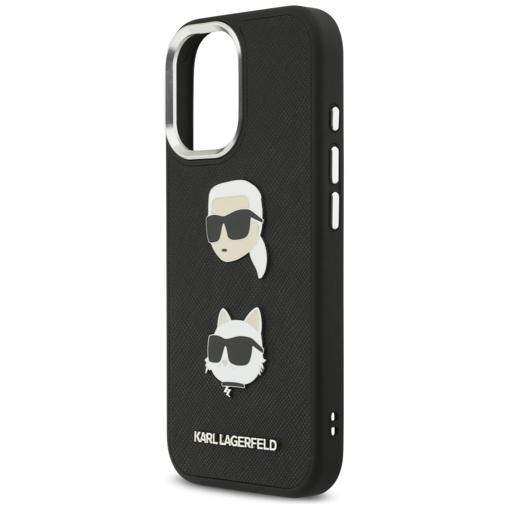 Kotelo Apple iPhone 17:lle, Karl Lagerfeld, Grained Karl & Choupette's Heads Pins and Logo, Musta