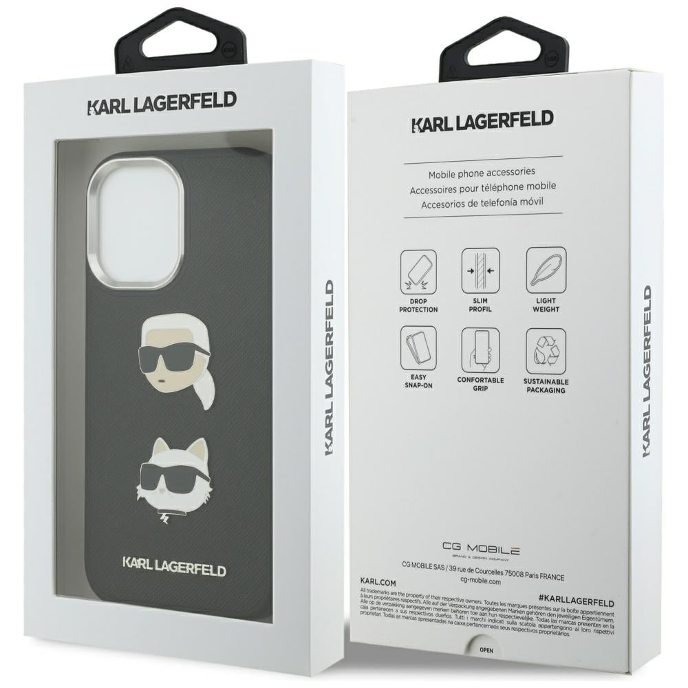 Kotelo Apple iPhone 17:lle, Karl Lagerfeld, Grained Karl & Choupette's Heads Pins and Logo, Musta