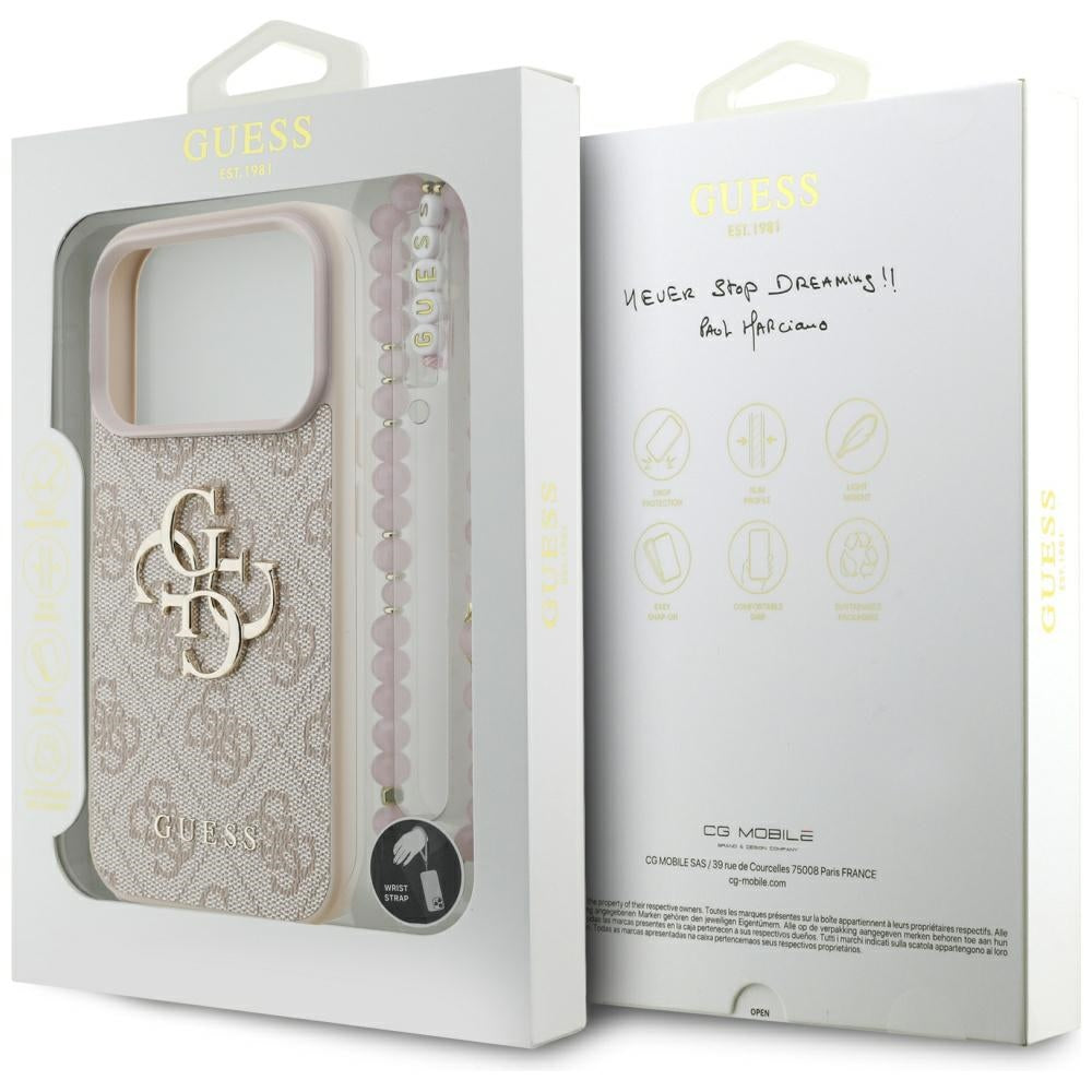 Suojakotelo Apple iPhone 17 Prolle, Guess, 4G Classic Logo with Strap, Pinkki