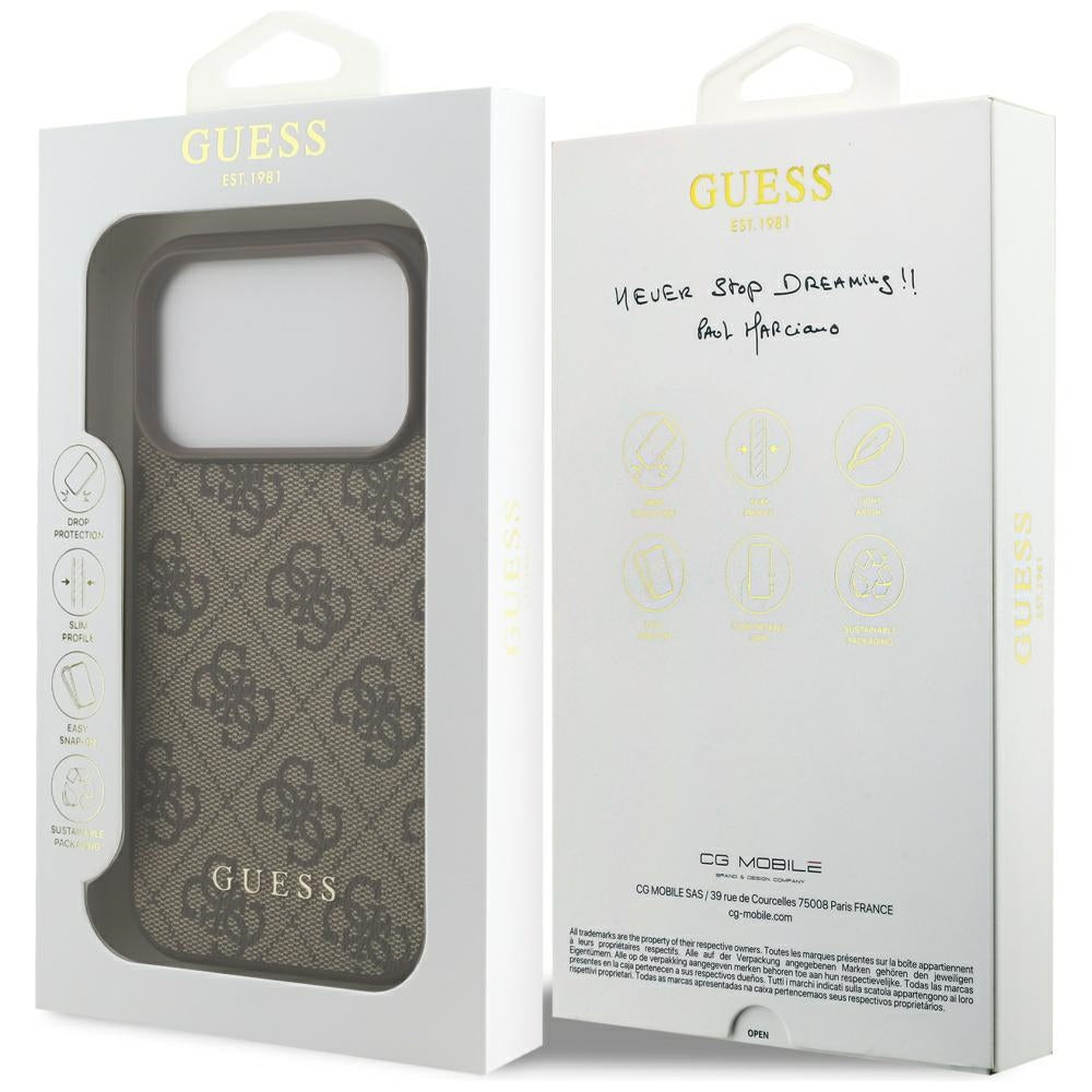 Suojakotelo Apple iPhone 17 Prolle, Guess, 4G Classic, Ruskea