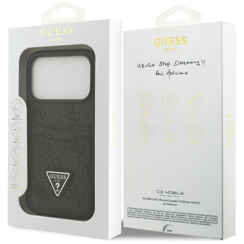 Suojakotelo Apple iPhone 17 Prolle, Guess, 4G Double Card Triangle, Musta