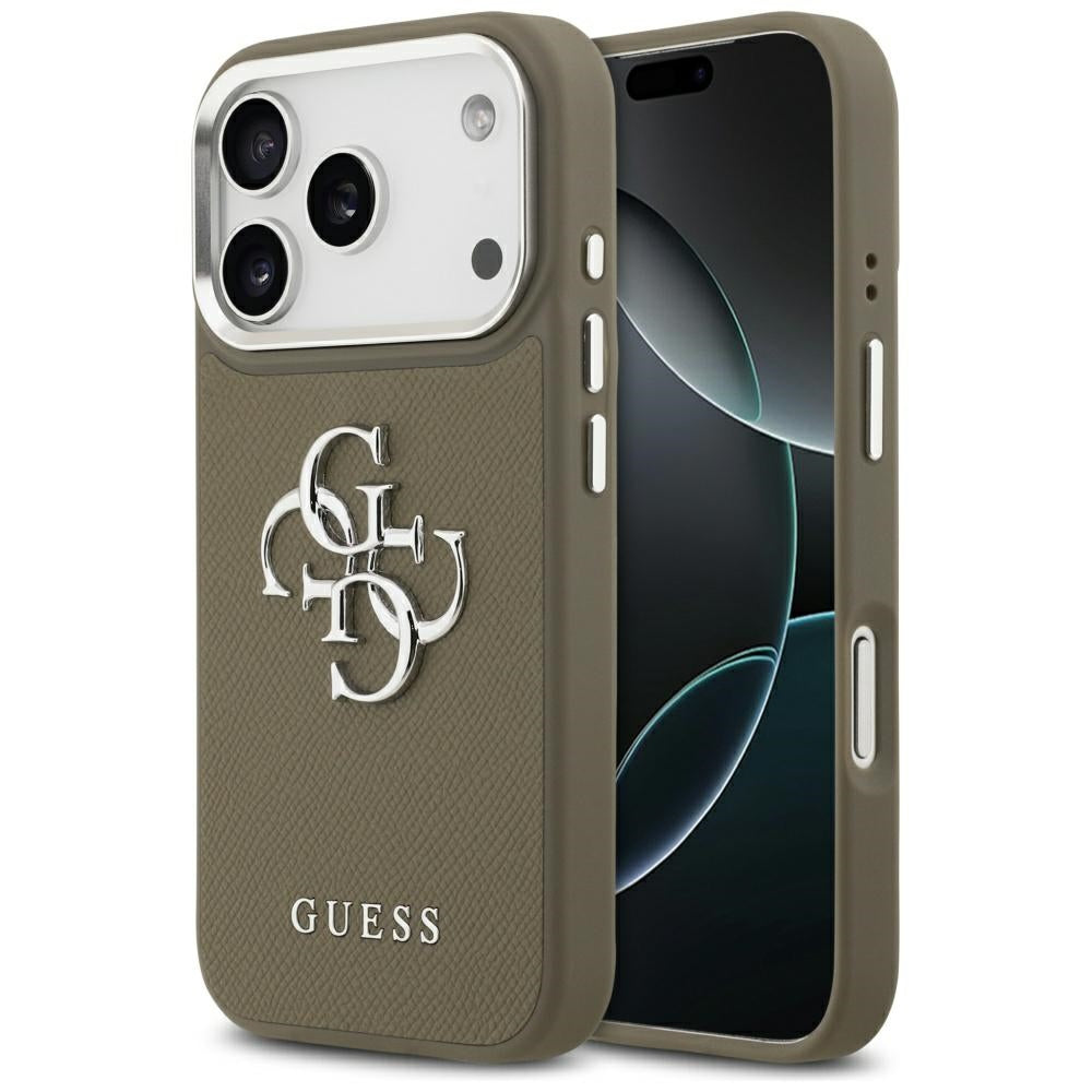 Kotelo Apple iPhone 17 Prolle, Guess, 4G Grained Big And Classic Logo, Ruskea Hopea
