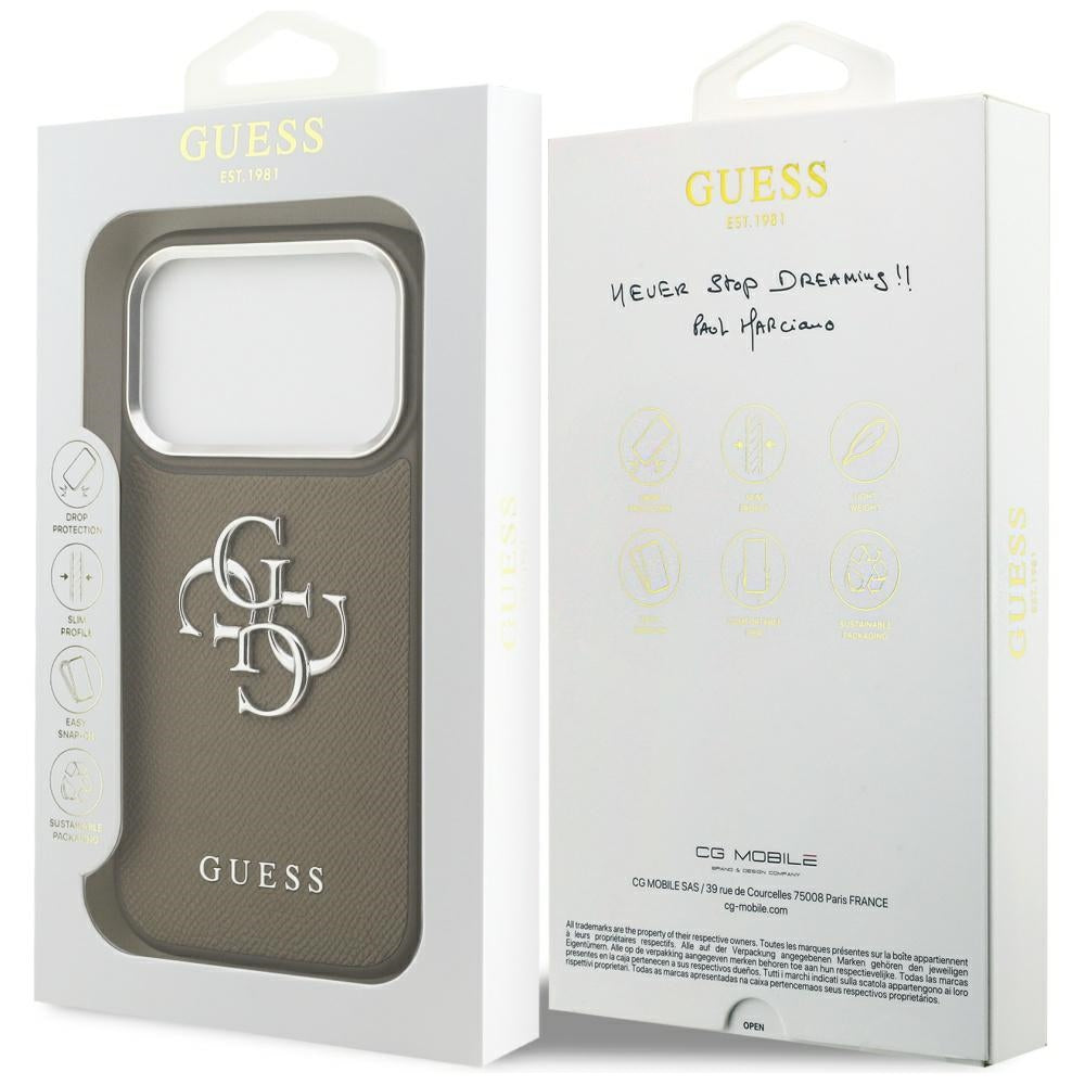 Kotelo Apple iPhone 17 Prolle, Guess, 4G Grained Big And Classic Logo, Ruskea Hopea