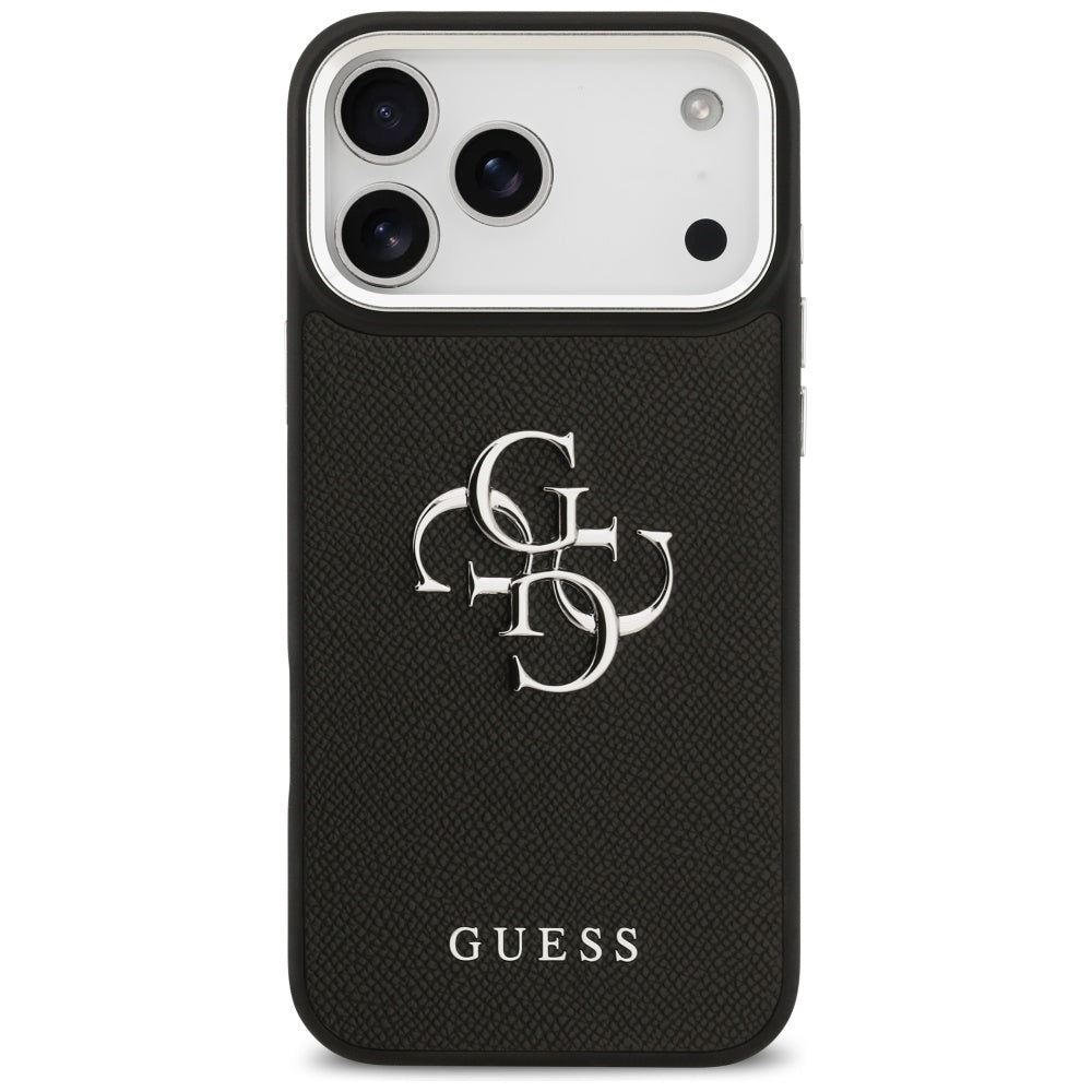 Suojakotelo Apple iPhone 17 Prolle, Guess, 4G Grained Big and Classic Logo, Musta Hopea