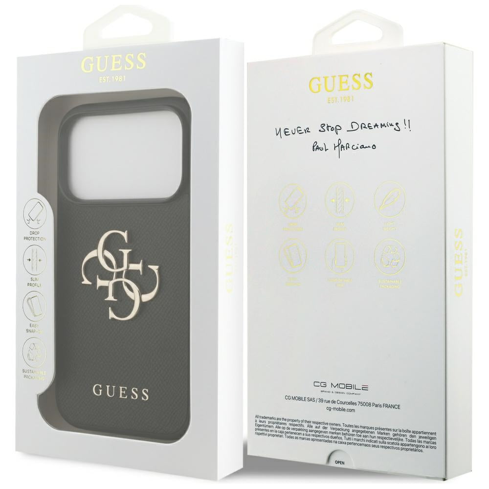 Suojakotelo Apple iPhone 17 Prolle, Guess, 4G Grained Big and Classic Logo, Musta