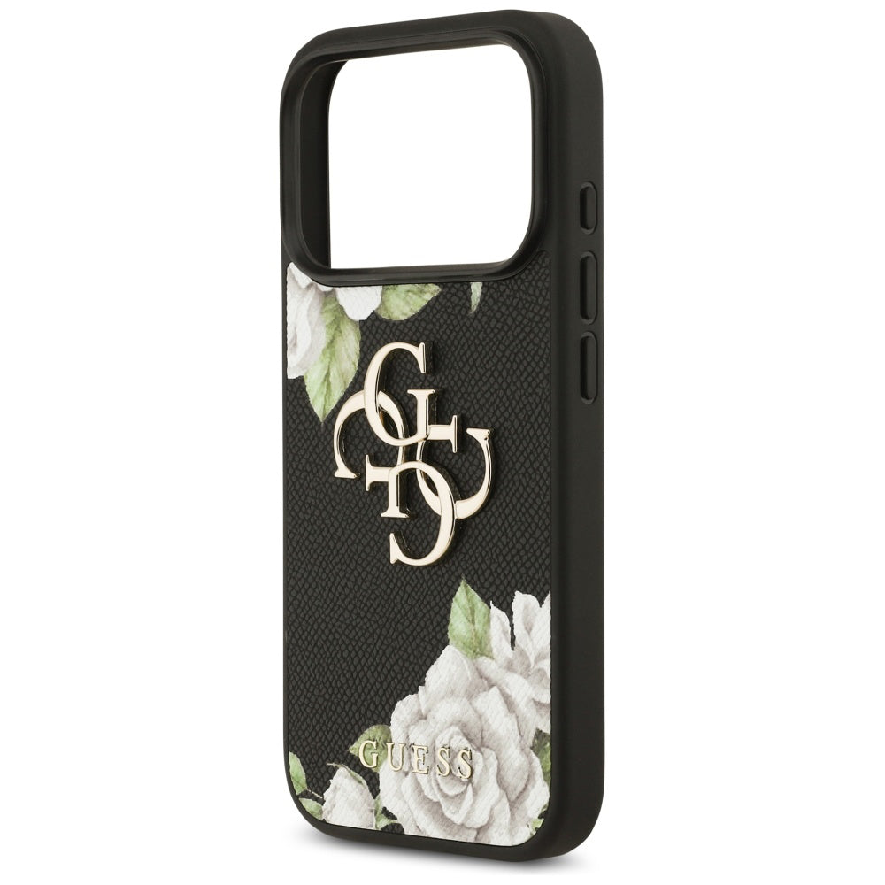 Suojakotelo Apple iPhone 17 Prolle, Guess, 4G Grained Roses Big Logo, Musta