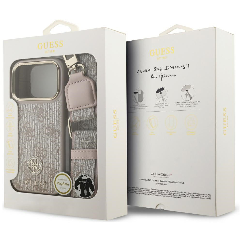 Suojakotelo Apple iPhone 17 Prolle, Guess, 4G Strass Logo ja Iso Hihna, Pinkki