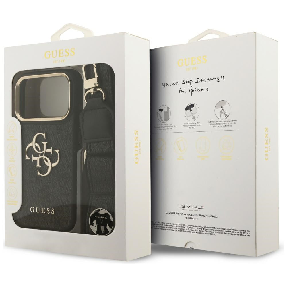 Suojakotelo Apple iPhone 17 Prolle, Guess, Big 4G Classic Logo with Big Strap, Musta