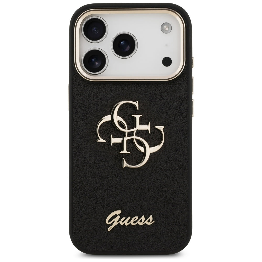 Suojakotelo Apple iPhone 17 Prolle, Guess, Fixed Glitter Big 4G Metal Frame, Musta