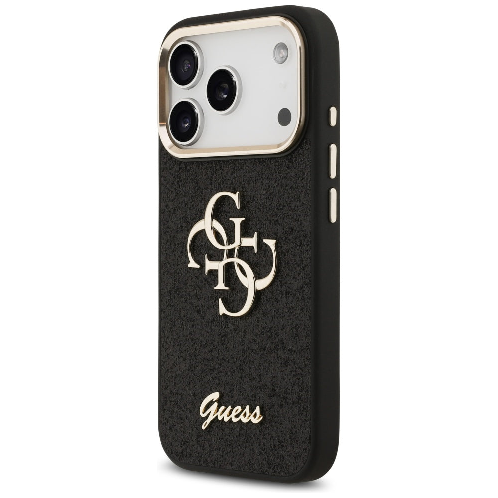 Suojakotelo Apple iPhone 17 Prolle, Guess, Fixed Glitter Big 4G Metal Frame, Musta