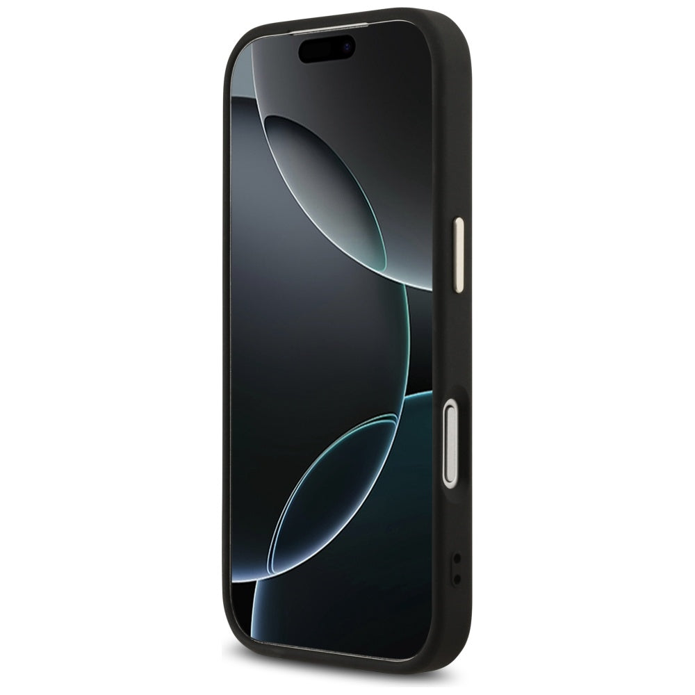 Suojakotelo Apple iPhone 17 Prolle, Guess, Fixed Glitter Big 4G Metal Frame, Musta