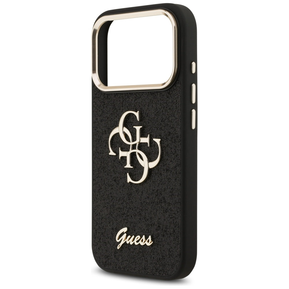 Suojakotelo Apple iPhone 17 Prolle, Guess, Fixed Glitter Big 4G Metal Frame, Musta