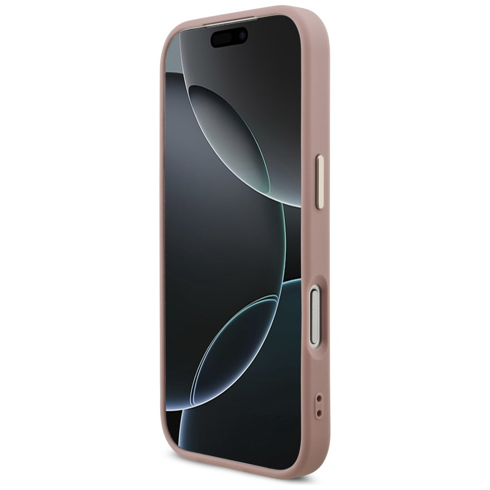 Suojakotelo Apple iPhone 17 Prolle, Guess, Fixed Glitter Big 4G Metal Frame, Pinkki