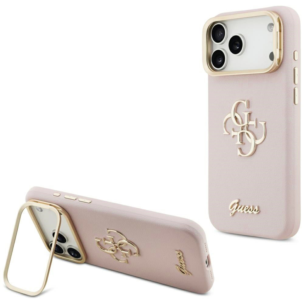 Suojakotelo Apple iPhone 17 Prolle, Guess, Grained Big 4G Stand Camera, Pinkki