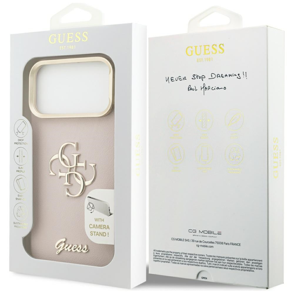 Suojakotelo Apple iPhone 17 Prolle, Guess, Grained Big 4G Stand Camera, Pinkki