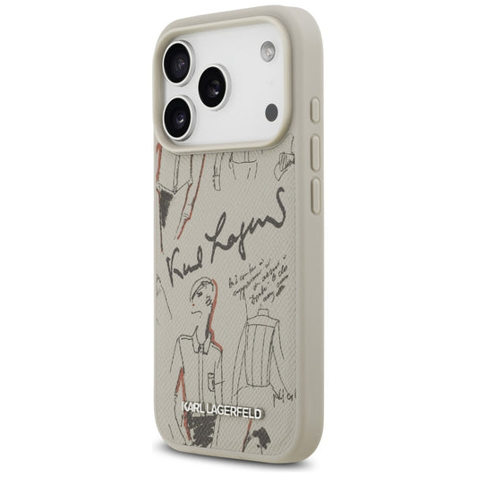 Kotelo Apple iPhone 17 Prolle, Karl Lagerfeld, Grained Pattern Logo, Harmaa